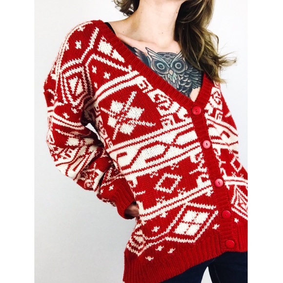 Vintage Patterned Button-Front CardiganSize L